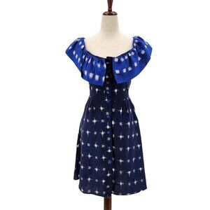 Abask Off The Shoulder Boho Western Blue Short Dress Womens Small